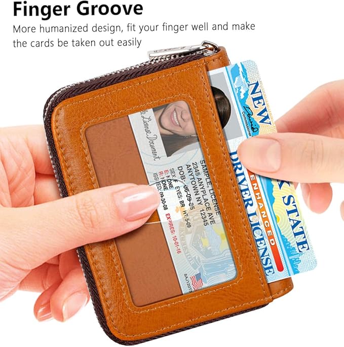 FurArt Zipper Wallet Women, RFID Blocking Credit Card Wallet, Business Card Holder, Compact Size KeyChain Wallet