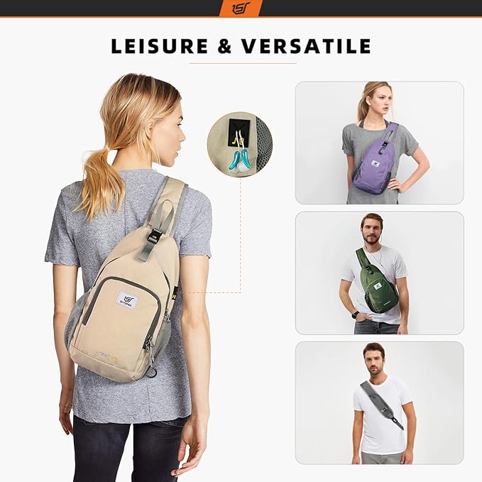 SKYSPER Sling Bag RFID Crossbody Sling Backpack Cross Body Shoulder Bag Travel Hiking Daypack for Women Men(Beige)