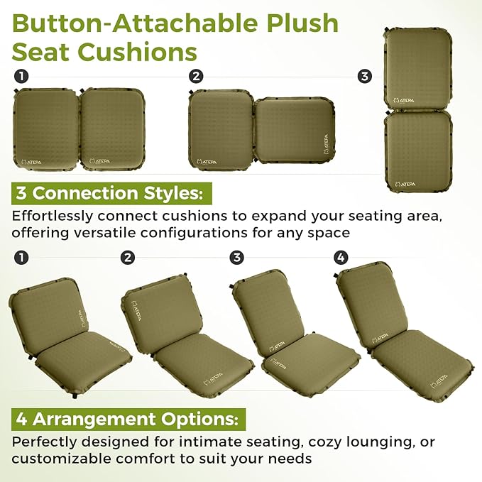 ATEPA Inflatable Seat Cushion, Self-Inflating Portable Stadium Airplane Travel Foam Cushion Pad for Camping, Sports Events, Outdoor