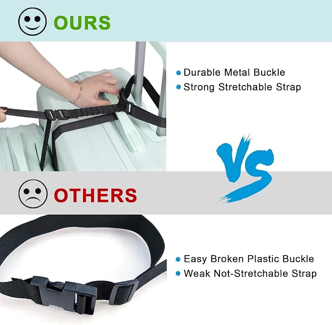 Vigorport Luggage Straps, Metal Luggage Connector Straps for Suitcases, Stretchable Add a Bag Adjustable Accessories Travel Belts (Black, Normal)