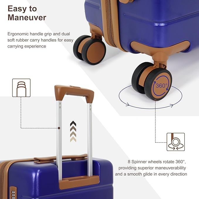5 Piece Luggage Set 20" 24" 28" Hardshell Suitcases Lightweight PC+ABS Spinner Wheel Luggage with TSA Lock YKK Zipper for Family Vacation Business Air Travel Carry on Checked Baggage (Navy)