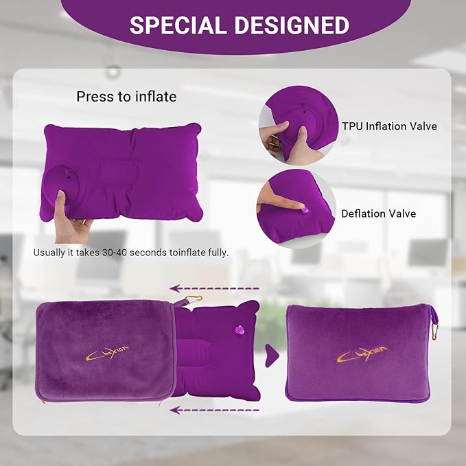 Travel Blanket & Pillow Set, 300 GSM Soft Fleece, 60x43 Inches, 3-in-1 Airplane Blanket, Travel Pillow and Blanket Set, Travel Blanket Airplane Compact with Bag, Travel Essentials, Violet