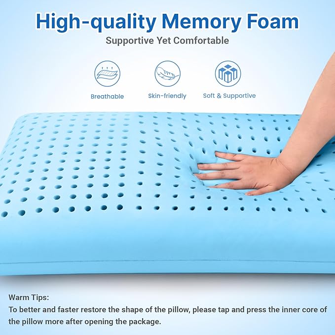 Memory Foam Pillows, Bed Pillow for Side,Back and Stomach Sleepers,Neck Pillow for Sleeping with Removable and Machine Washable Cover, Standard Size (1 Pack)