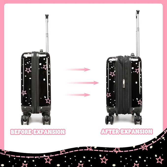 Kid's Luggage Set 2 Piece Suitcase Set Hardside Luggage with Spinner Wheels Girls Carry on Toddler Travel Rolling Suitcase with Neck Pillow Airline Approved
