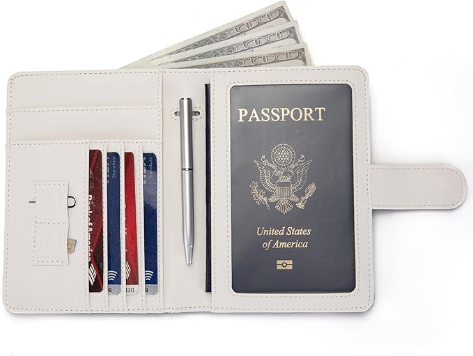 Passport Holder for Travel Essentials, RFID Blocking Passport Wallet Cover with Magnetic Closure, Passport Book Holders for Women and Men (Pink Bow)