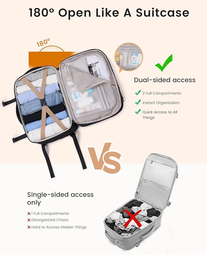 LOVEVOOK Travel Backpack for Women & Men, Carry On Backpack with Cup Holder, Personal Item Travel Bag Flight Approved with Padded Laptop Compartment, Weekender Daypack With 2 Cubes, 17.3 Inch Black
