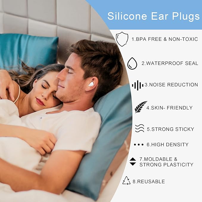 EXGOX 14 Pairs Silicone Ear Plugs for Sleeping Noise Cancelling Reusable Moldable Wax Earplugs for Swimming, Work, Airplane, SNR27dB(Blue, Orange)