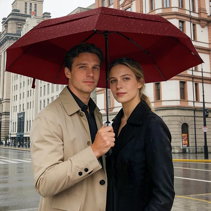 Lejorain Large Folding Golf Umbrella - Compact Mens Umbrellas Travel Rain and Windproof 54inch Collapsible Automatic Open Close Umbrella 210T Teflon Vented Double Canopy