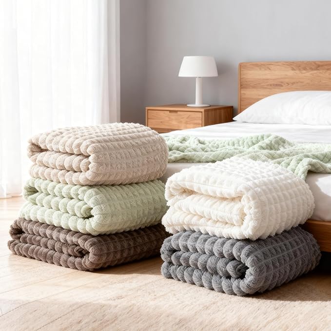 Ultra Soft Jacquard Sherpa Throw Blanket, Lightweight Yet Cozy, Versatile Couch and Travel Blanket, Checker Pattern, Multiple Sizes and Colors, Easy-Care and Durable,50x60 Inches