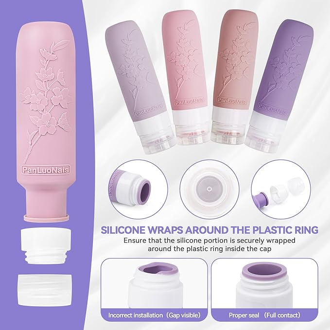 Silicone Travel Bottles for Toiletries, TSA Approved Leak-Proof Toiletry Containers for Airplane & Vacation