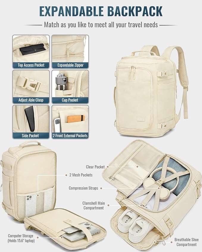 Joyway Luggage Sets 4 Piece with Spinner Wheels, Carry On Luggage 20In with ABS+PC Hardshell, Lightweight Suitcase Set with Travel Backpack and Pressure-resistant Frame, 20/24/28 Inch, White