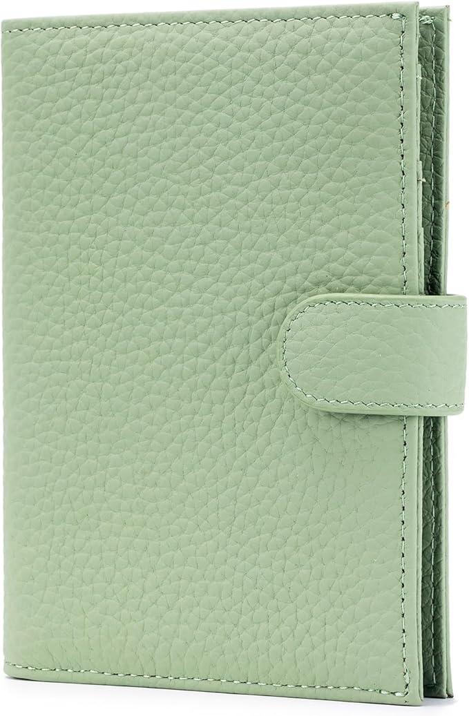 Karmiir RFID Slim Passport Holder for Women, Compact Leather Passport Wallet with Card Holders SIM Slots,Zippered Coins Pocket and Cash Compartment Travel Passport Cover Case, Light Green
