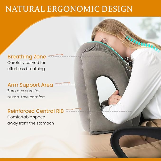 Inflatable Travel Pillows for Airplane, Blow Up Neck Pillow for Sleeping for Long Flight Support Neck,Head & Shoulder, Used for Travelling Car/Airplane/Office Nap-Comes with Eye Mask and Earplugs_Gray