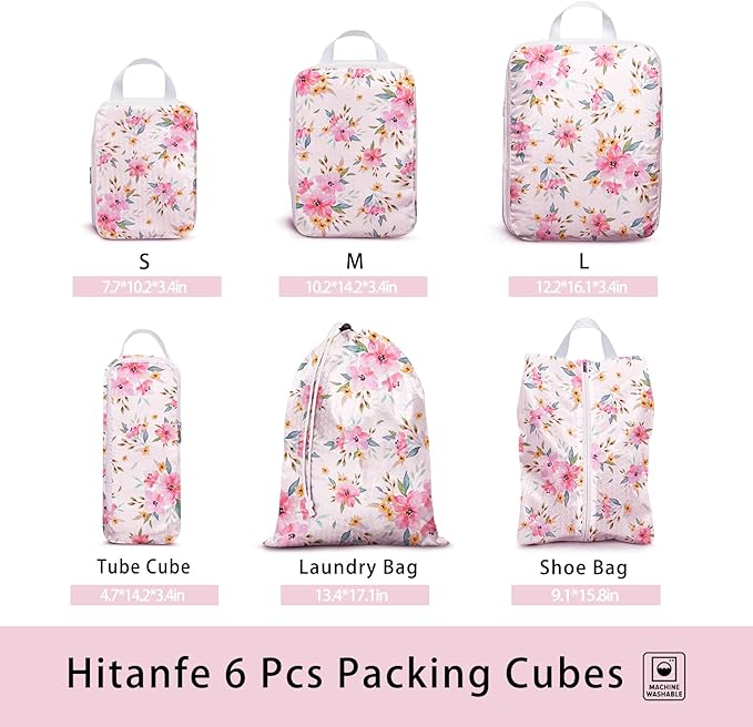6 Pcs Compression Packing Cubes for Travel, Waterproof Luggage Organizer Washable Storage Bags Set - Packaging Cubes for Backpack Travel and Carry-Ons