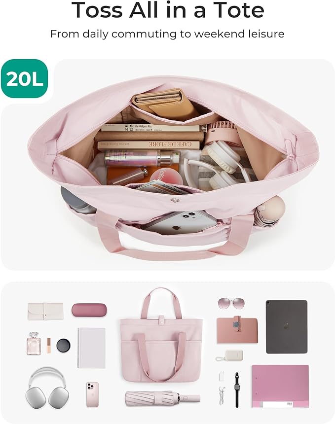 BAGSMART Tote Bag for Women, Foldable Tote Bag With Zipper Travel Large Shoulder Bag Handbag for Work