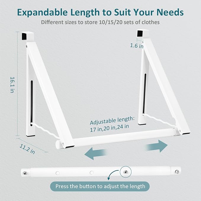 Optish Foldable Over The Door Clothes Hanger, Space Saving Small Clothes Rack Door Hangers for Clothing, 2Pack, White