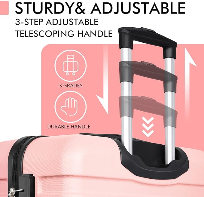 AnyZip Luggage PC ABS Hardside Lightweight Suitcase with 4 Universal Wheels TSA Lock Carry-On 20 Inch Pink