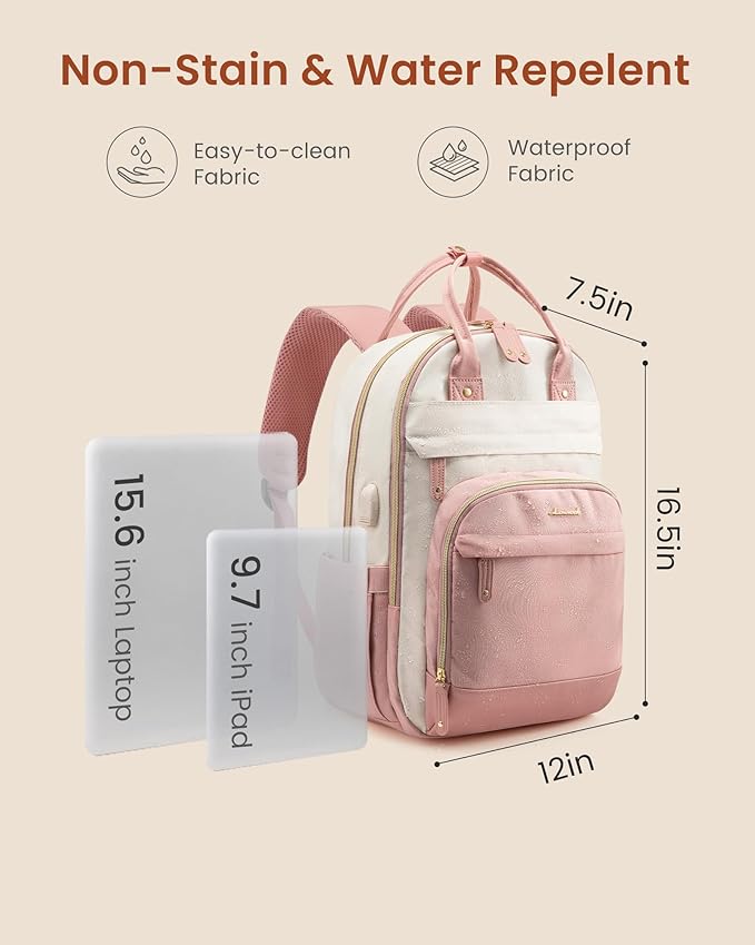 LOVEVOOK Backpack for Women,Laptop Backpack Women,Fits 15.6 Inch Laptop Bag,School Backpacks,Fashion Travel Work Anti-theft Bag,Waterproof Business Computer College Backpack Purse,Grey-Pink-Grey