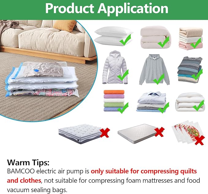 Electric Pump for Vacuum Storage Bags, Travel Vacuum Pump for Various Vacuum Seal Bags Portable Vacpack Air Pump for Compression Clothing Blanket Luggage Green (Storage Bag Not Included)
