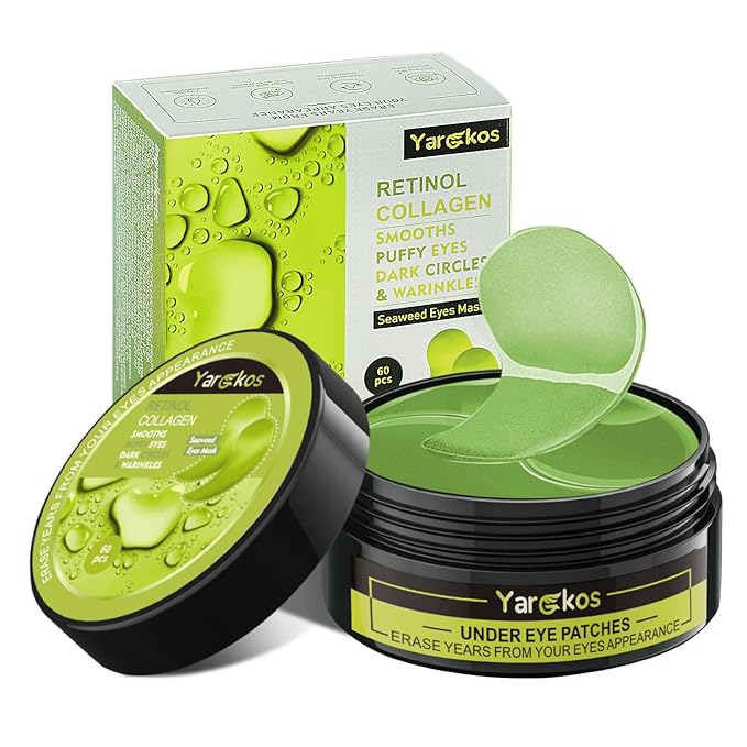 60 Pcs Green Under Eye Patches, 30 Pairs Undereye Mask for Dark Circles Puffy Eyes Treatment, Collagen Gel Pads Hydrating for Eye Bags Puffiness Wrinkle, Women Men Beauty Skin Care Products