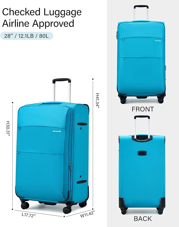 Hanke 28 Inch Luggage with Spinner Wheels Expandable Large Suitcase with Wheels Softside Check in Luggage Rolling Suitcase with Lock Lightweight Travel Luggage for Men and Women.(Caribbean Blue)