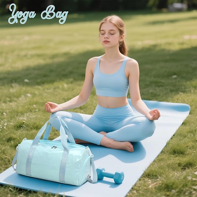 BTOOP Duffle Bag for Girls Kids Gym Sports Women Workout Travel Bag Weekender with Shoe Compartment and Wet Pocket (Blue)