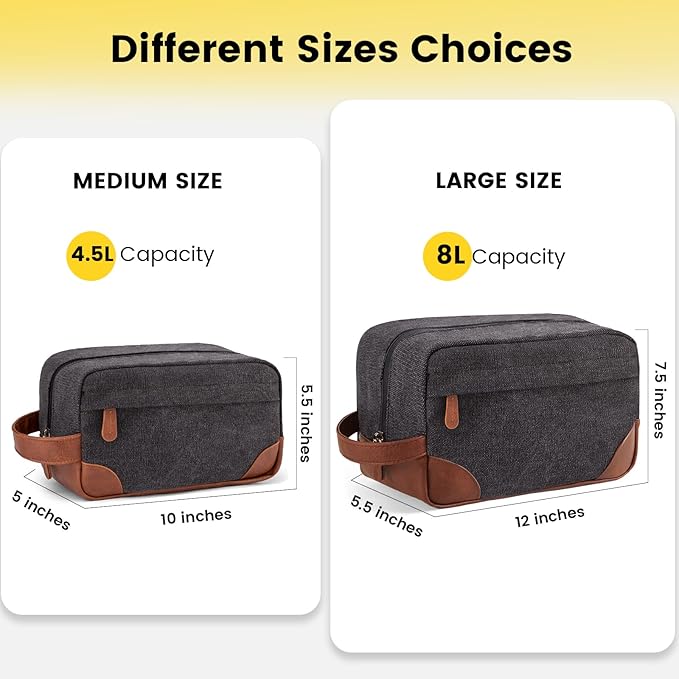 Vorspack Large Travel Toiletry Bag - Hanging Toiletry Bag for Men Water Resistant Canvas Shaving Bag with Large Capacity for Home Travel - Dark Grey