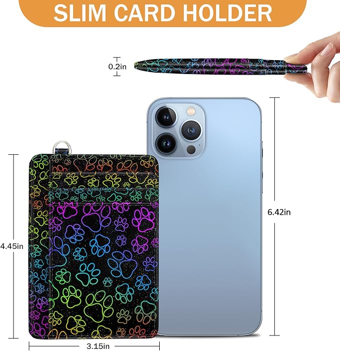 Yonlevres Credit Card Holder Slim Wallet, Puppy Dog Paw RFID Wallet Women Front Pocket Small Card Holder, Travel Cute Funny Thin with ID Window PU Leather RFID Blocking Case Organizer Gifts