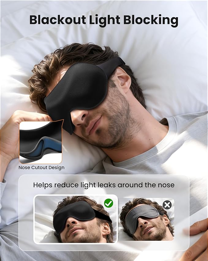 3 Pack 100% Blackout Sleep Mask for Women Men, 3D Eye Mask for Sleeping with Zero Eye Pressure, Side Sleeper Friendly Eye Cover, Night Shift Nurse Essentials for Daytime Sleep & College Dorm Naps