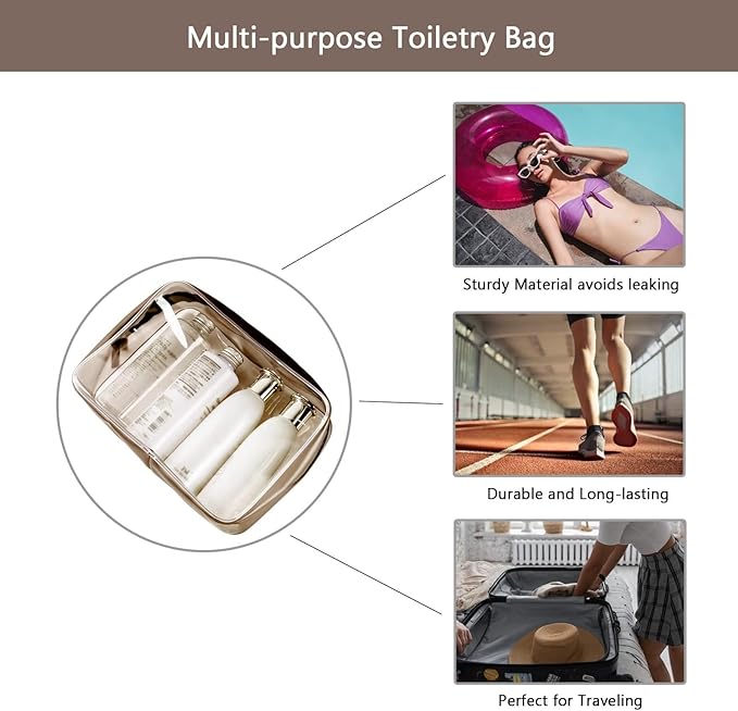 Buminee Clear Pouch Small, Makeup Bag, TSA Approved Toiletry Bag, Clear Travel Bags for Toiletries, Cosmetic Bag for Women and Men Small-1 Pack Coffee