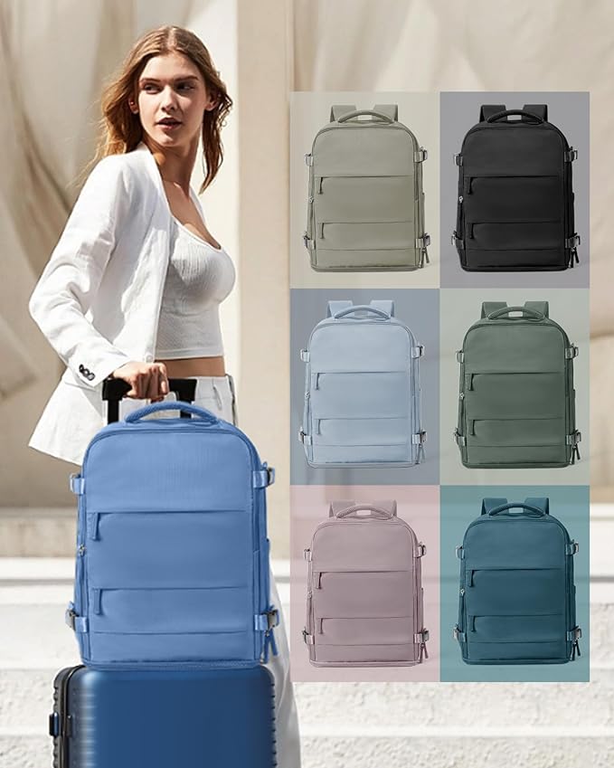 coowoz Large Travel Backpack Carry On for Women Man Waterproof Gym Backpacks with Laptop Compartment Mochila de Viaje Teacher Personal Item Backpack Rucksack Airplane Accessories Must Haves Sky Blue