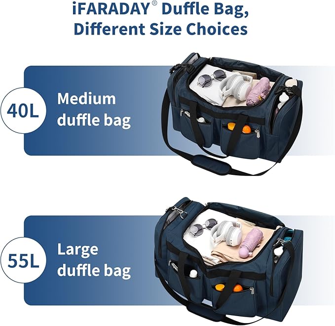 55L Duffle Bag for Travel - 24 inch Heavy Duty Duffel Bag with Multi Pockets for Overnight Weekend Gym Sports Camping(Navy)