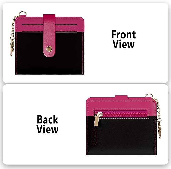 Airkit Small Wallets Woman RFID Blocking Leather Credit Card Holder - with ID Window - Card Wallets for Women - with Zipper Coin Purse - Keychain Wallet