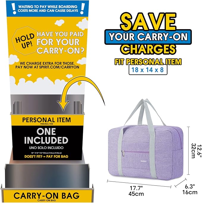 For Spirit Airlines Personal Item Bag 18x14x8 Foldable Travel Duffel Bag Tote Carry on Luggage Duffle Overnight for Women and Men