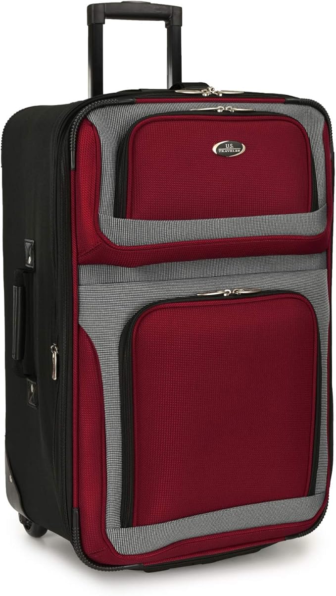 U.S. Traveler New Yorker Lightweight Expandable Rolling Luggage, Red/Gray, 4-Piece Set