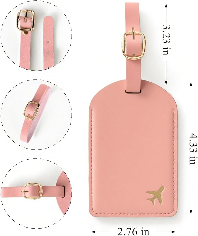 Luggage Tags for Suitcases, PU Leather Travel Tags for Luggage. (Warm Nude)