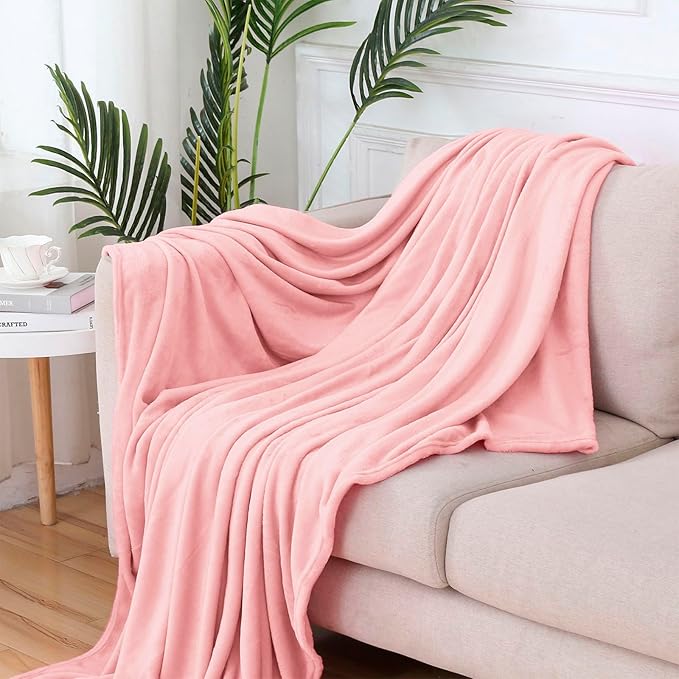 Travel Blanket Pillow Set - Travel Neck Pillow & Blanket for Airplane, Thick Fleece Plane Blanket, Hooded Memory Foam Neck Pillows, Foldable Duffel Bag, Sleep Mask, Earplugs for Plane Traveling, Pink