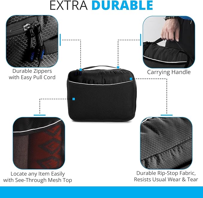 bago 7 Pcs Packing Cubes for Travel - 4 Travel Packing Cubes for Suitcases with 3 ZipLock Bags - Luggage Organizer Bags to Get Maximum Storage, Save Time & Effort to Pack (Black)