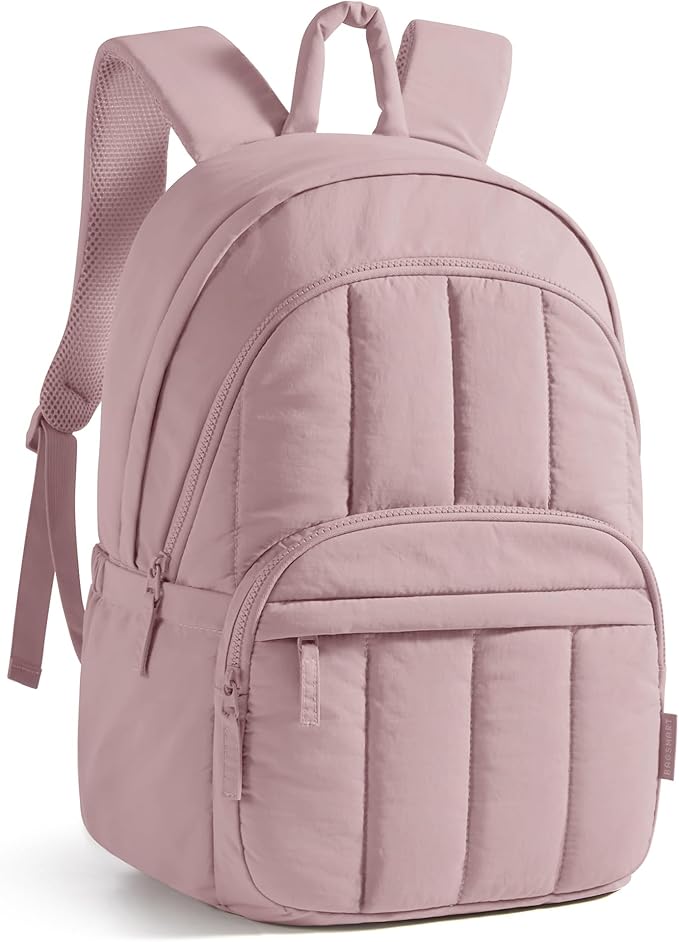 BAGSMART Womens Backpack Travel Laptop Backpack for Women, Quilted College Laptop Bookbag, Work Back Pack for Women, Cute Computer Water-Resistant Casual Daypack, Puffer Rose Purple
