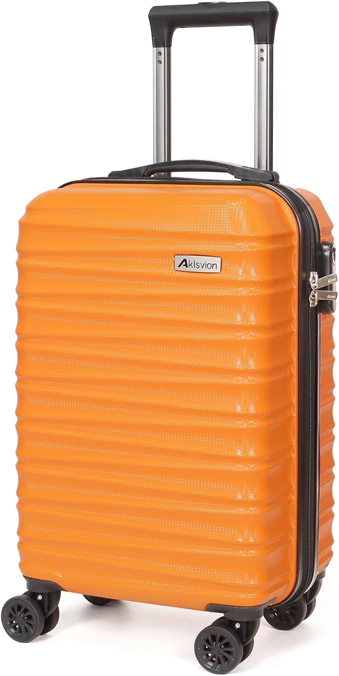 Carry on luggage 20 In suitcase with Spinner Wheels ABS & PC Hardside Luggage（Orange）