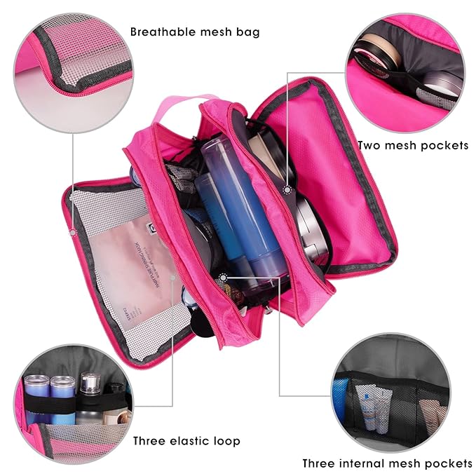 Toiletry Bag for Men Hanging Dopp Kit Water Resistant Shaving Bag Small Toiletry Bag for Traveling (Pure Pink)