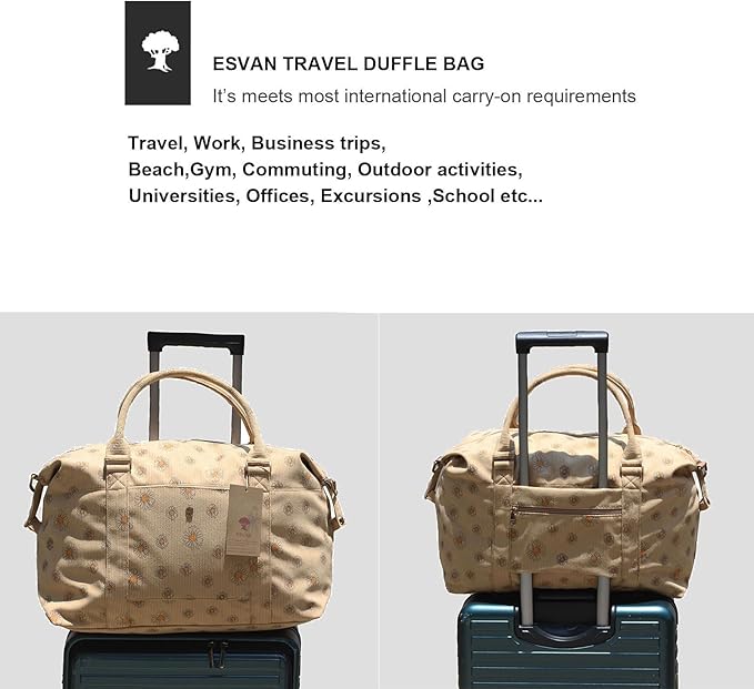 ESVAN Travel Tote Duffel Gym Bag,Weekender Overnight Carry-on Tote Crossbody Bag with Wet Pocket and Trolley Sleeve Upgraded