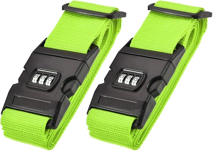 uxcell Luggage Straps Suitcase Belts with Buckle, Combination Lock, 2Mx5cm Adjustable PP Travel Packing Accessories, Light Green 2Pcs