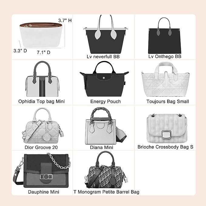 Doxo Upgraded Purse Organizer Insert,Bag Organizer Insert for Lv Neverfull BB/Mini and More, Ultra-lightweigt Waterproof DupontPaper, Keeps Tote Handbags Shaped & Neat (BB,zipper)