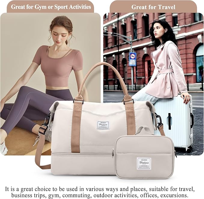 Weekender Bags for Women,Personal Item Travel Bag with Shoes Compartment,Overnight Travel Duffel Bag with Toiletry Bag