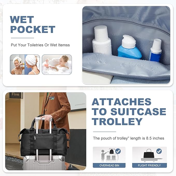 HYC00 Travel Duffel Bag,Carry-on Overnight Weekender Bags for Women,Sports Tote Gym Bag with Wet Pocket