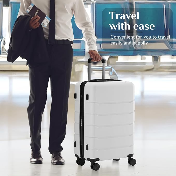 NEWBULIG 20 Inch Carry on Luggage, Lightweight Expandable Rolling Suit Case with TSA Lock, Hard Shell ABS Suitcase with Double Spinner Wheels, White