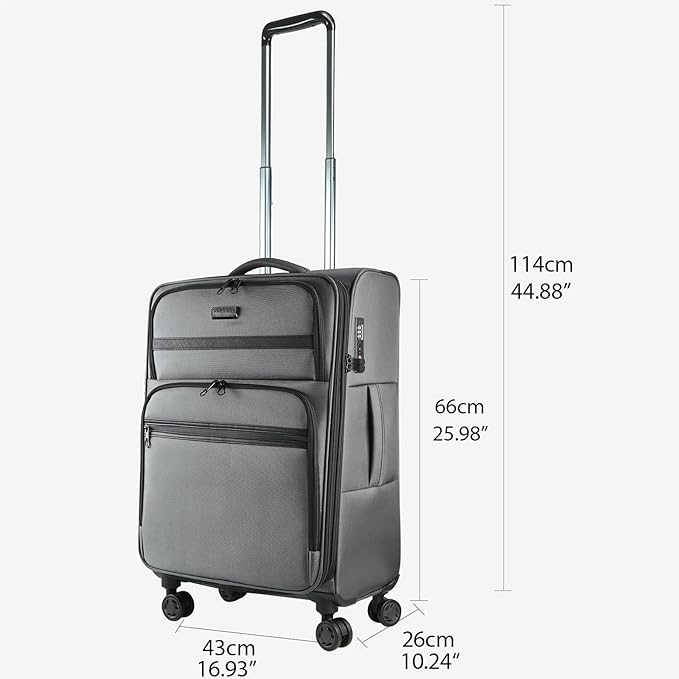 KROSER Softside Expandable checked Luggage with Front Business Pockets，24 Inch Suitcases with Spinner Wheels & Built-in TSA Lock, Durable Suitcase Rolling Luggage, Grey