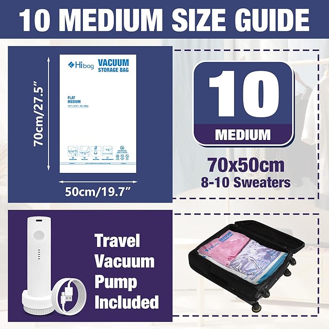 Travel Vacuum Bags with Electric Pump, Vacuum Travel Bags for Luggage and Suitcase, Clothes Clothing, Medium 10 Pack