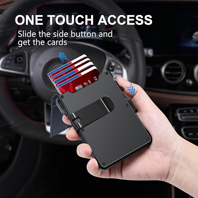 KIKVES Airtag Wallet for Men, Mens Smart Wallet for Air Tag RFID Blocking, Minimalist Bifold Pop Up Aluminum Credit Card Case Holder 12+ Cards with ID Window, Gift for Men, No Airtag Included, Navy